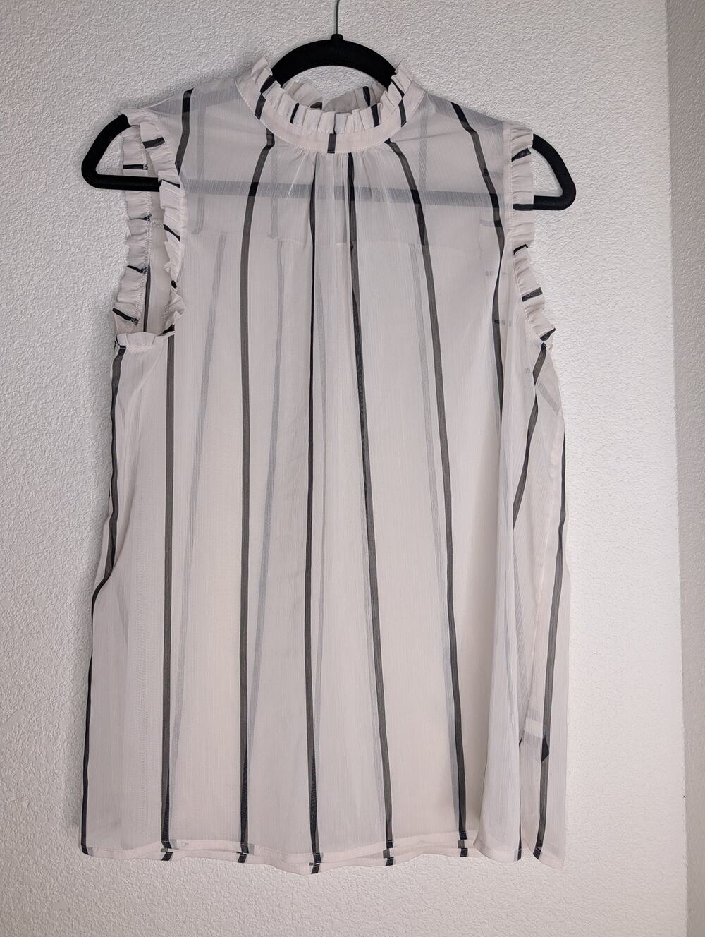 Who What Wear Sheer Striped High-Neck Ruffle Blouse M Professional Office Chic